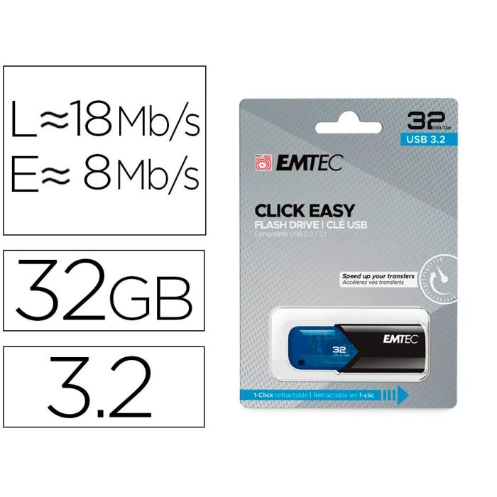 Memoria Emtec Usb 3.2 cLick Easy 32 grb Azul 0 Memoria Emtec Usb 3.2 cLick Easy 32 grb Azul 0