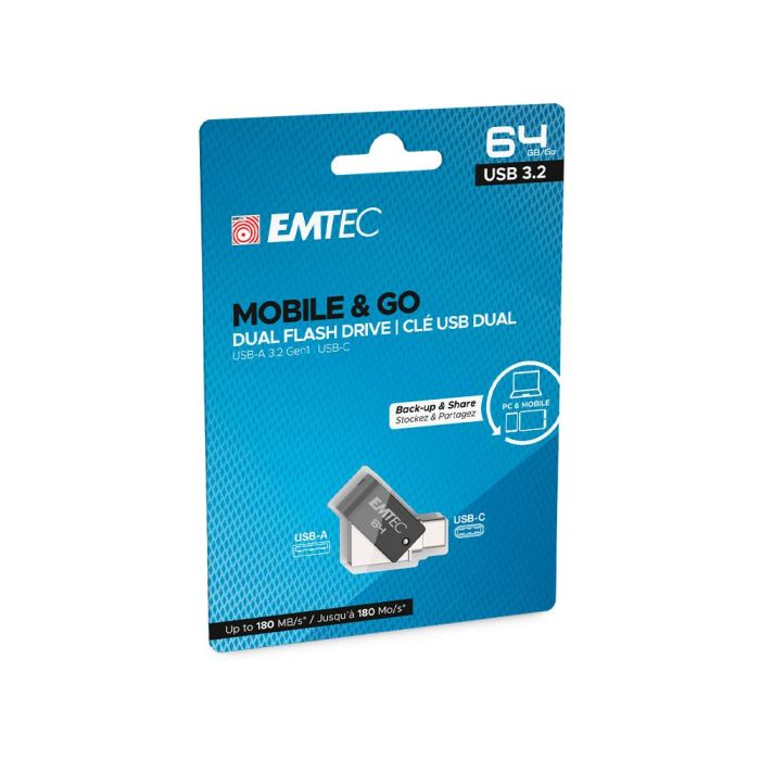 Memoria Emtec Usb 3.2 Dual Mobile & Go Type-C -Usb 64 grb