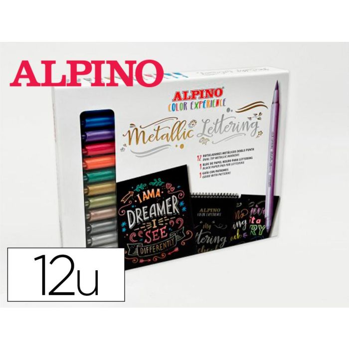 Alpino Rotuladores Metallic Lettering Color Experience Doble Punta C-Surtidos Estuche 12 Ud + Bloc