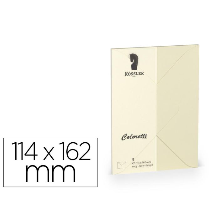 Sobre Rossler Coloretti C6 Ministro Color Crema 114x162 mm Pack De 5 Unidades