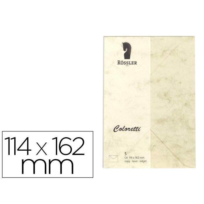 Sobre Rossler Coloretti C6 Ministro Color Marmol Crema 114x162 mm Pack De 5 Unidades