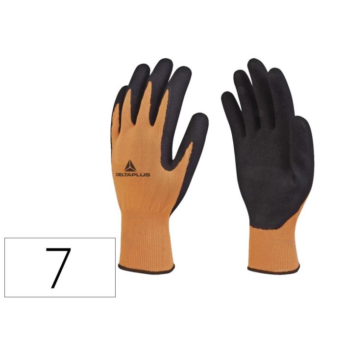 Guantes Deltaplus Poliester Impregando Latex Palma Y Dedos Naranja Fluor-Negro Talla 7