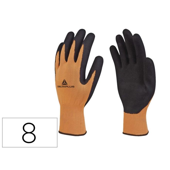 Guantes Deltaplus Poliester Impregando Latex Palma Y Dedos Naranja Fluor-Negro Talla 8