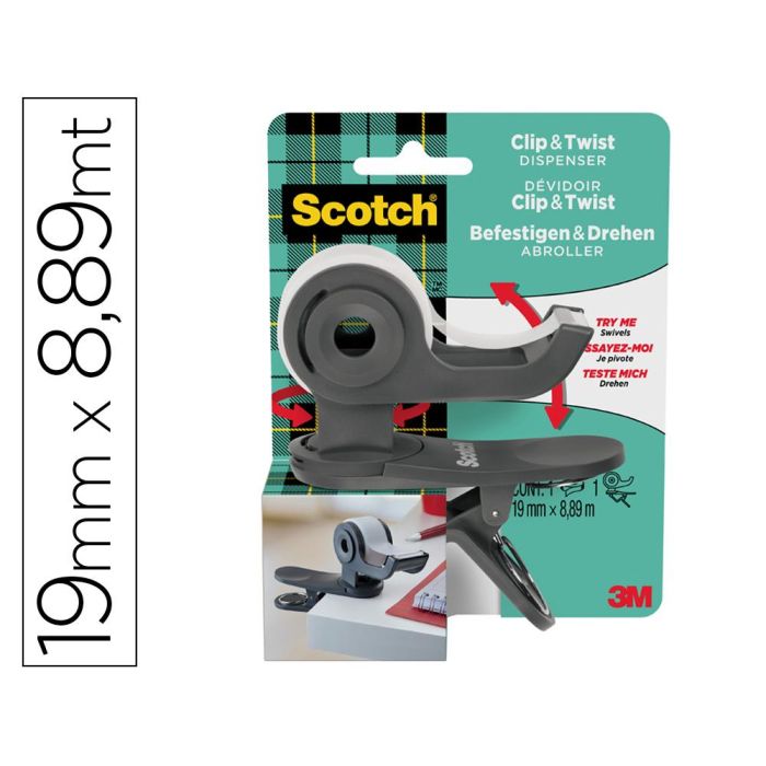 Portarrollo Scotch Clip & Twist Incluye 1 Cinta Scotch Magic 8,89 Mt X 19 mm