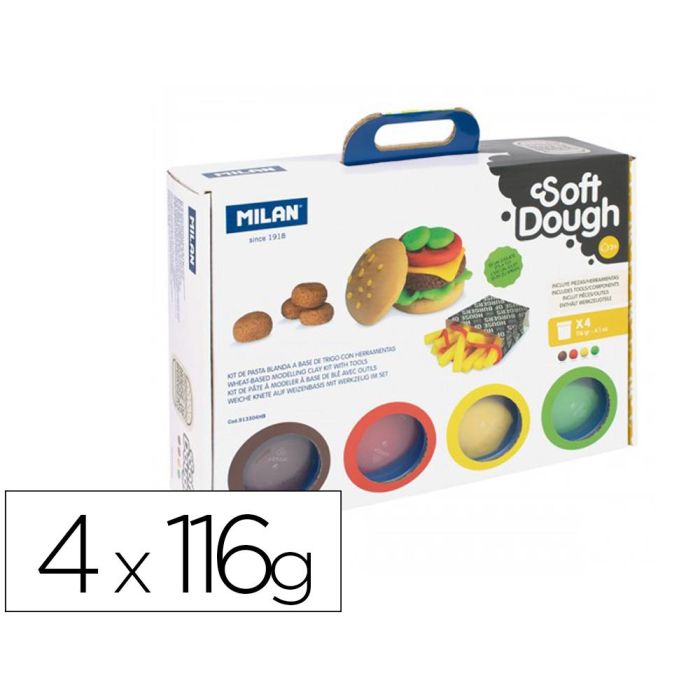 Pasta Milan Para Modelar Soft Dough Casa De Las Hamburguesas Con Herramientas Maletin Con 4 Botes Colores