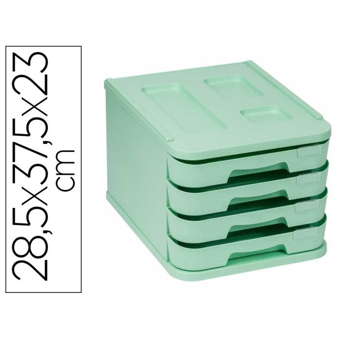 Fichero Cajones De Sobremesa Faibo Plastico 100% Reciclable 4 Cajones Verde Pastel 28,5x37,5x23 cm