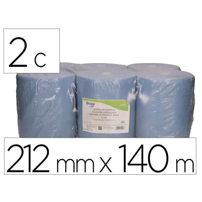 Papel Secamanos Bunzl Greensource 2 Capas Celulosa Reciclada Azul 212 mm X 140 Mt Con Sistema Autocorte