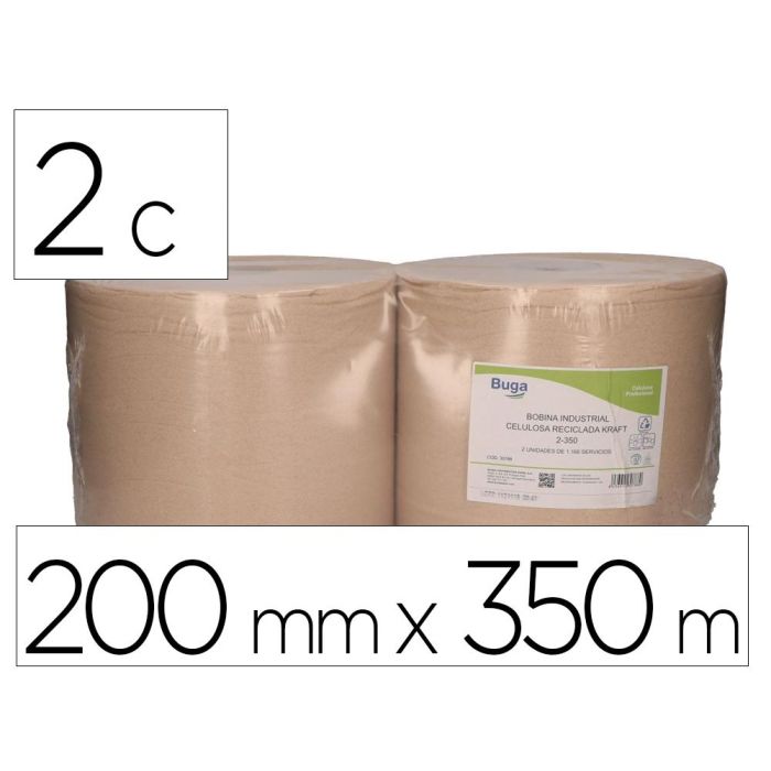 Papel Secamanos Bunzl Greensource Nature 2 Capas Celulosa Reciclada Kraft 200 mm X 350 Mt Paquete De 2