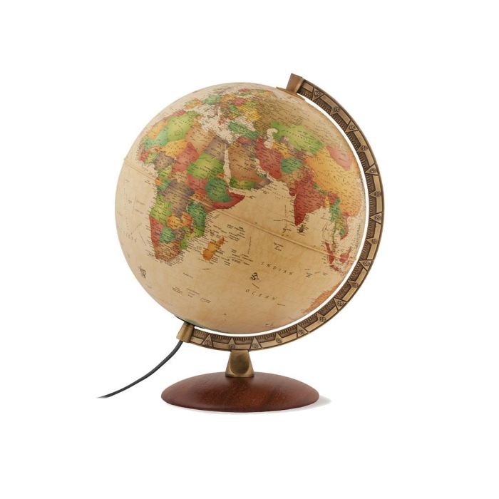 Globo Terraqueo Nova Rico Con Luz Antiqus Base De Madera Y Meridiano Metalico 30 cm De Diametro 1