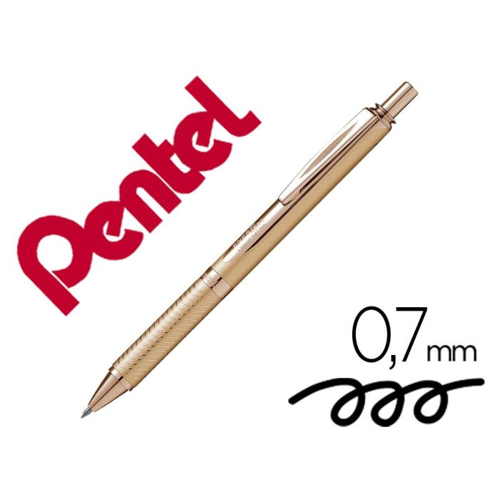 Boligrafo Pentel Energel Bl407A-X Retractil 0,7 mm Tinta Gel Negra Cuerpo Metalico Oro Con Estuche