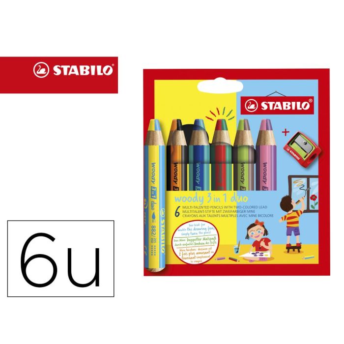 Lapices De Colores Stabilo Woody 3 En 1 Duo Estuche De 6 Colores Surtidos