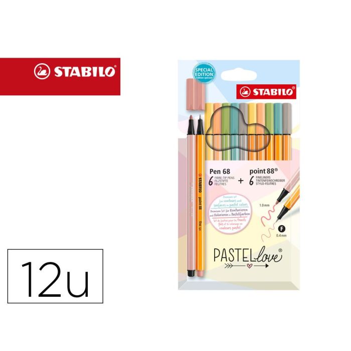 Stabilo Rotuladores Pen 68 Y Point 88 Pastellove C-Surtidos Pastel Estuche 12 Ud