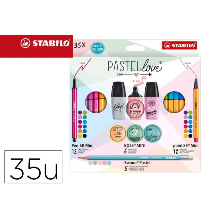 Set Stabilo Pastel Love Mini World Pen 68 - Point 88 - Boss - Swano 35 Unidades Surtidas