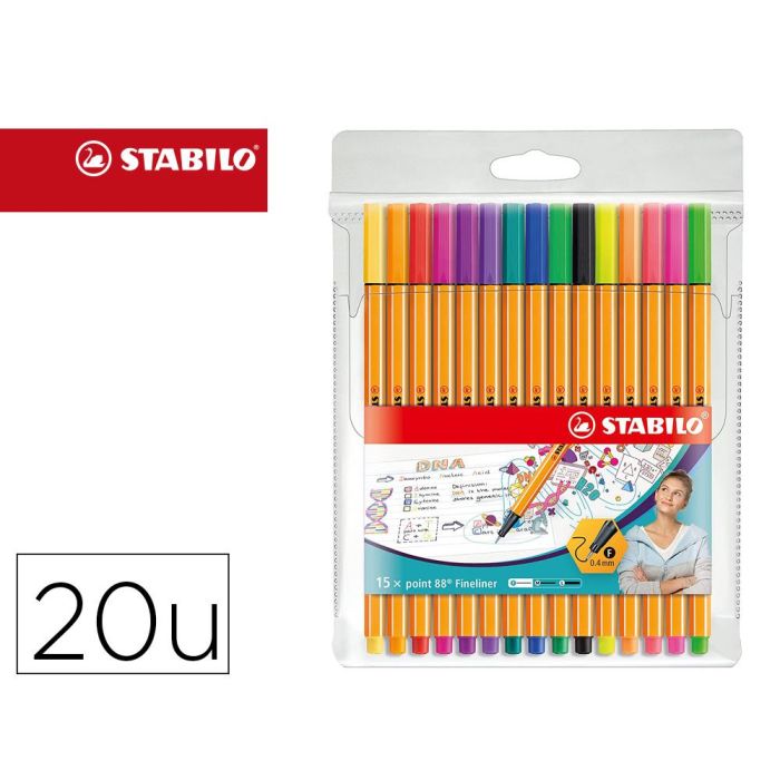 Stabilo Rotuladores Point 88 Colores Surtidos 5 Neón Estuche 15 Ud