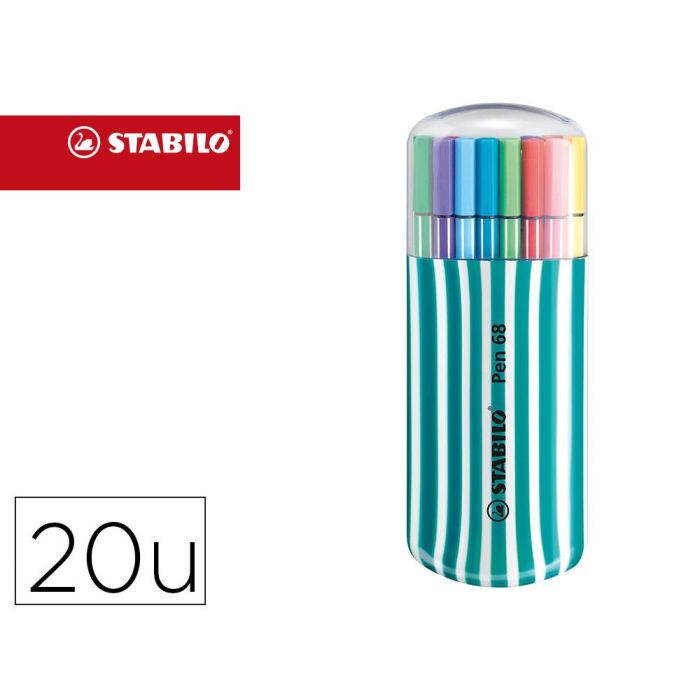 Rotulador Stabilo Punta De Fibra Pen 68 Zebrui Turquesa Estuche De 20 Unidades Colores Surtidos