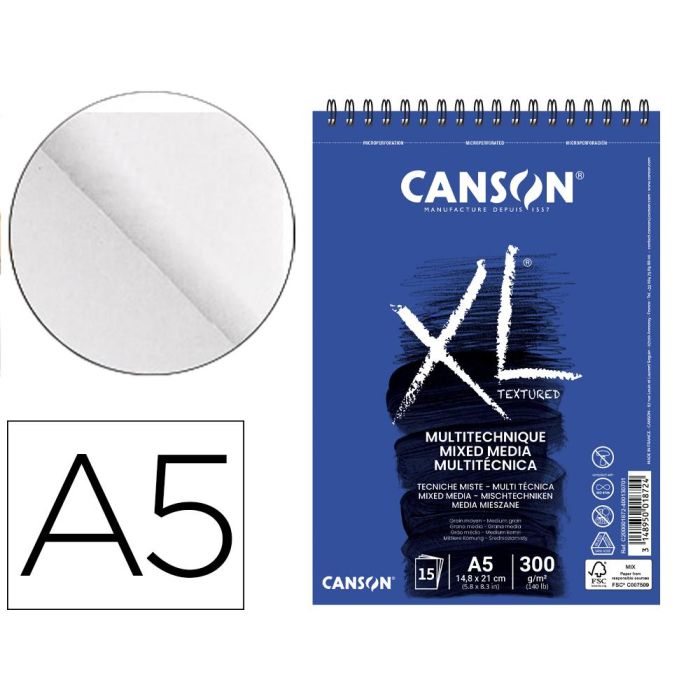 Bloc Dibujo Acuarela Canson XL Mix Media Grano Medio Din A5 15 Hojas 300 gr-M2