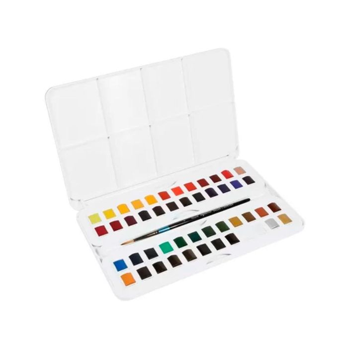 Acuarela Daler Rowney Aquafine Caja Metalica De 48 Colores Surtidos Con Pincel 1