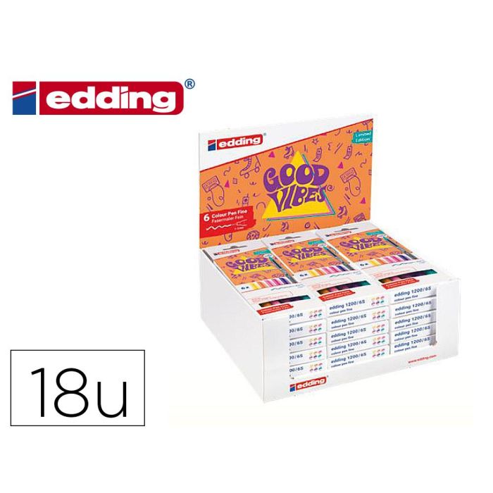 Rotulador Edding Punta Fibra 1200 grood Vibes Expositor Con 18 Cajas De 6 Colores Surtidos