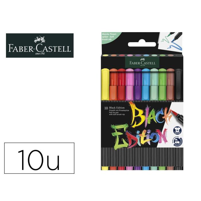 Rotulador Faber Castell Edicion Black Punta De Pincel Caja De 10 Unidades Colores Surtidos