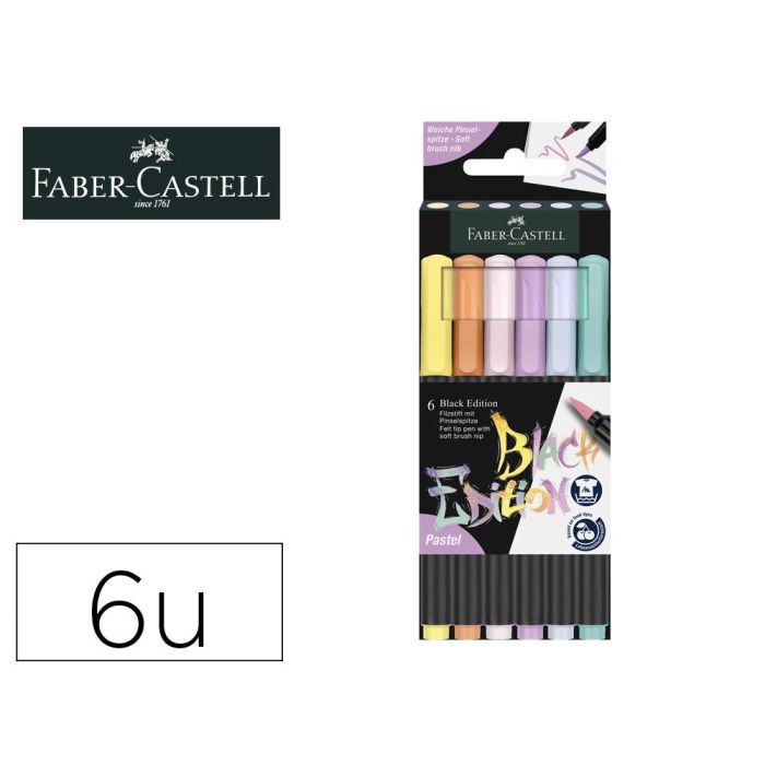 Rotulador Faber Castell Edicion Black Punta De Pincel Pastel Caja De 6 Unidades Colores Surtidos