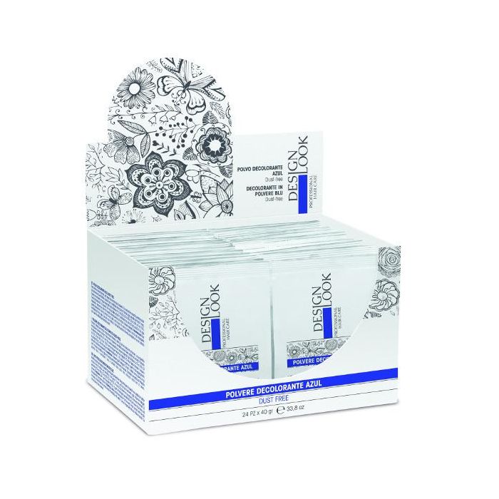 Design Look Polvo Decolorante Azul Dust-Free para Mechas y Decoloraciones - Aclara hasta 7 Tonos - Caja 24 Unidades