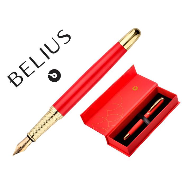 Pluma Belius Passion Dor Aluminio Textura Cepillada Color Rojo Y Dorado Tinta Azul Caja De Diseño