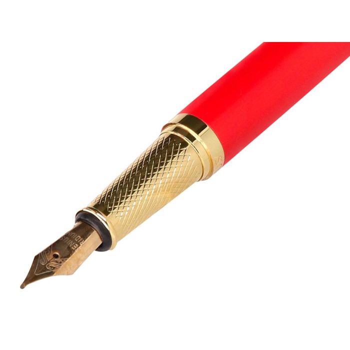 Pluma Belius Passion Dor Aluminio Textura Cepillada Color Rojo Y Dorado Tinta Azul Caja De Diseño 8