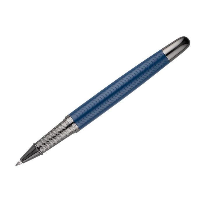 Boligrafo Belius Neptuno Aluminio Textura Wavy Color Azul Marino Tinta Azul Caja De Diseño 6