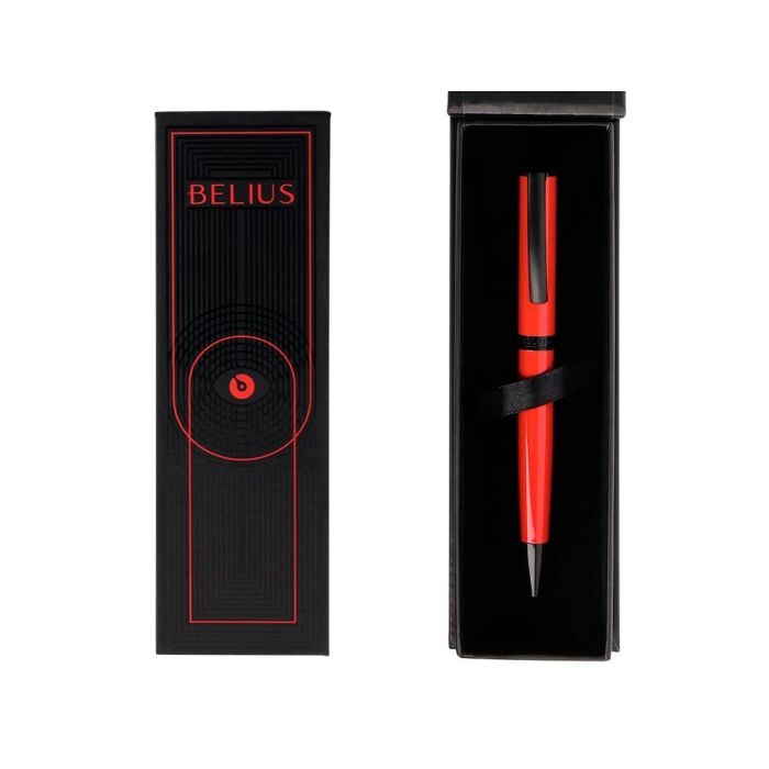 Boligrafo Belius Turbo Aluminio Color Rojo Y Negro Tinta Azul Caja De Diseño 3