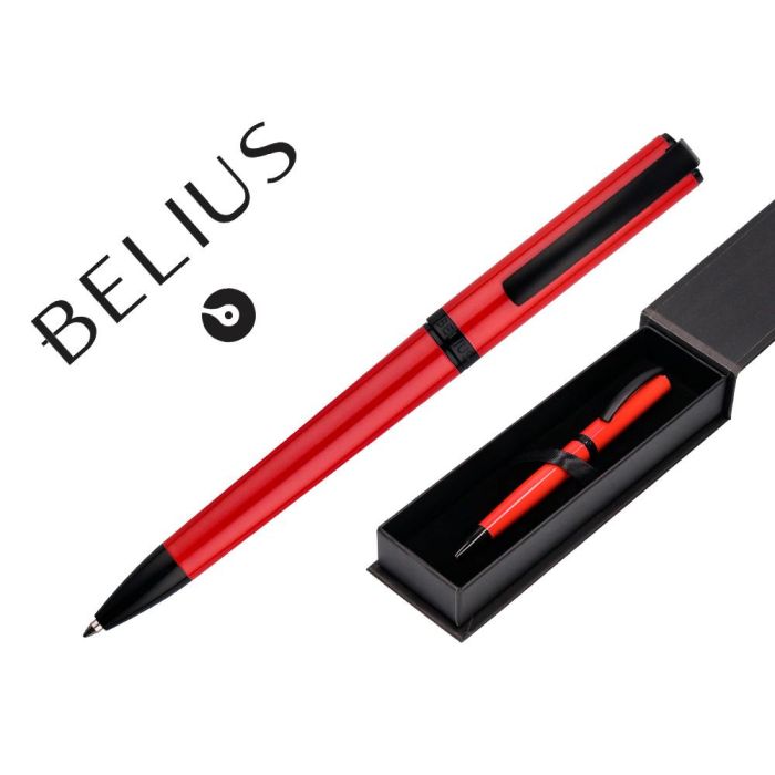 Boligrafo Belius Turbo Aluminio Color Rojo Y Negro Tinta Azul Caja De Diseño