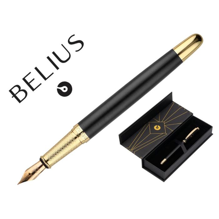 Pluma Belius Soiree Aluminio Color Art Deco Negro Y Dorado Tinta Azul Caja De Diseño