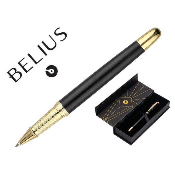 Boligrafo Belius Soiree Aluminio Color Art Deco Negro Y Dorado Tinta Azul Caja De Diseño