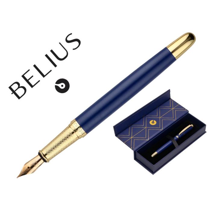 Pluma Belius Soiree Aluminio Color Art Deco Azul Marino Y Dorado Tinta Azul Caja De Diseño