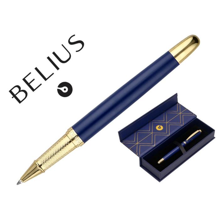 Boligrafo Belius Soiree Aluminio Color Azul Marino Y Dorado Tinta Azul Caja De Diseño