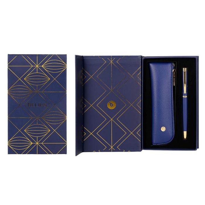 Pluma Y Estuche Belius Soiree Color Art Deco Azul Marino Y Dorado Tinta Azul Caja De Diseño 3