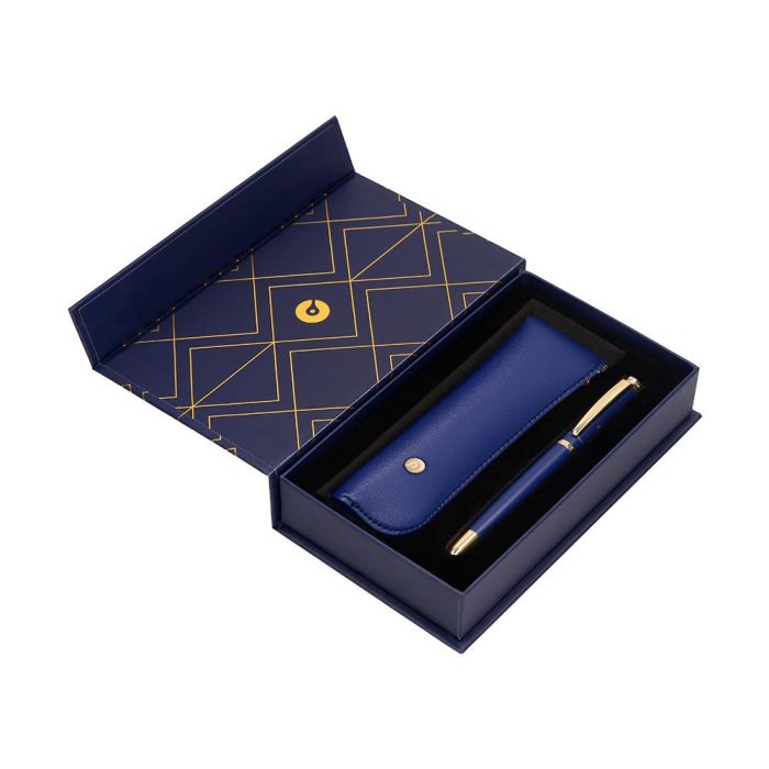 Pluma Y Estuche Belius Soiree Color Art Deco Azul Marino Y Dorado Tinta Azul Caja De Diseño 4