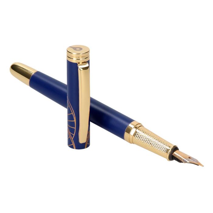 Pluma Y Estuche Belius Soiree Color Art Deco Azul Marino Y Dorado Tinta Azul Caja De Diseño 6