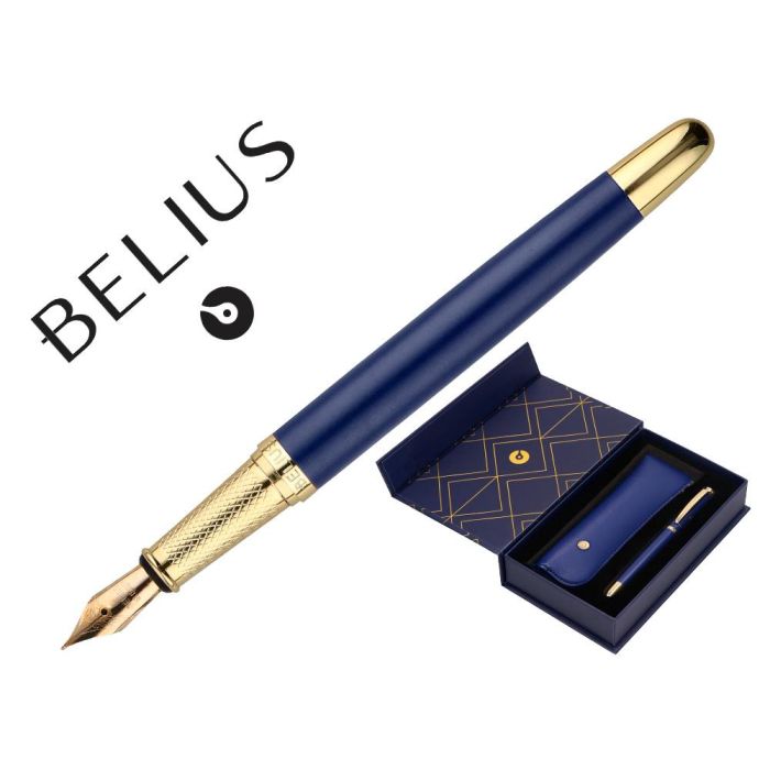 Pluma Y Estuche Belius Soiree Color Art Deco Azul Marino Y Dorado Tinta Azul Caja De Diseño