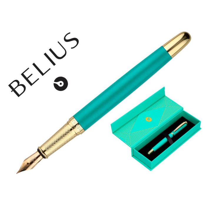 Pluma Belius Soiree Aluminio Color Art Deco Turquesa Y Dorado Tinta Azul Caja De Diseño