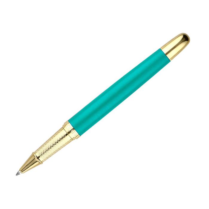 Boligrafo Y Estuche Belius Soiree Color Art Deco Turquesa Y Dorado Tinta Azul Caja De Diseño 3