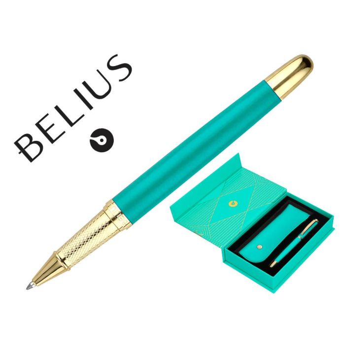 Boligrafo Y Estuche Belius Soiree Color Art Deco Turquesa Y Dorado Tinta Azul Caja De Diseño