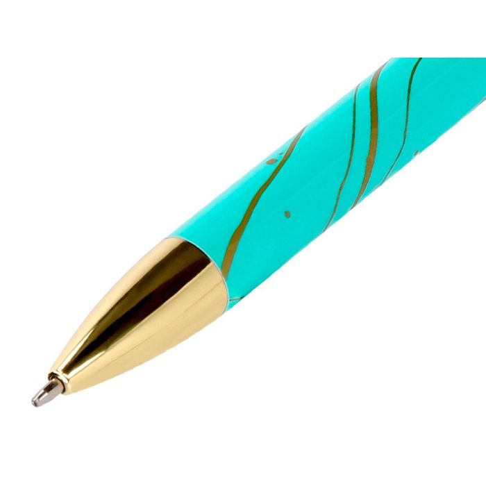 Boligrafo Belius Aqua Aluminio Color Turquesa Y Dorado Tinta Azul Caja De Diseño