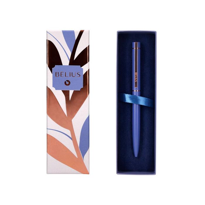 Boligrafo Belius Rose Aluminio Color Azul Electrico-Oro Rosa Tinta Azul Caja De Diseño 3