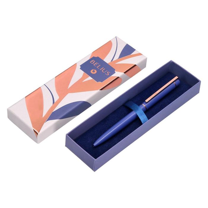Boligrafo Belius Rose Aluminio Color Azul Electrico-Oro Rosa Tinta Azul Caja De Diseño 4