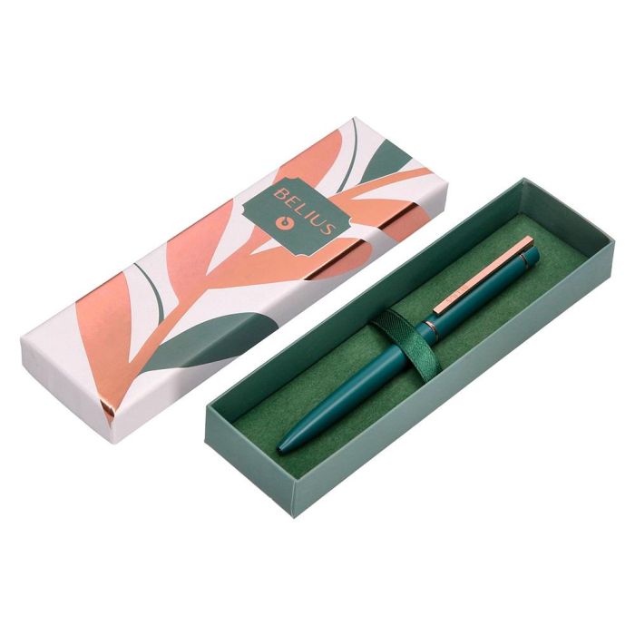 Boligrafo Belius Rose Aluminio Color Verde Oliva-Oro Rosa Tinta Azul Caja De Diseño 1