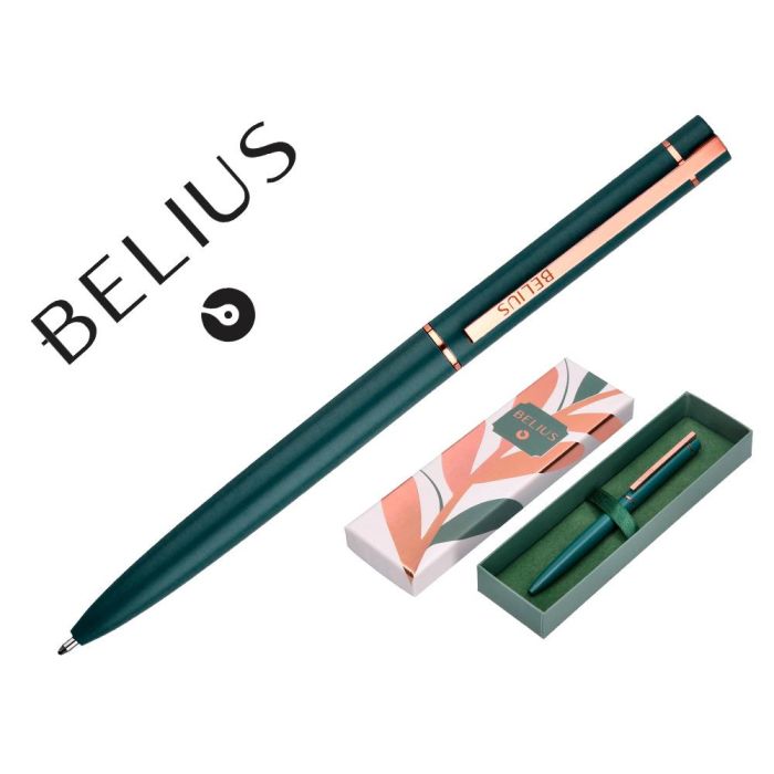 Boligrafo Belius Rose Aluminio Color Verde Oliva-Oro Rosa Tinta Azul Caja De Diseño