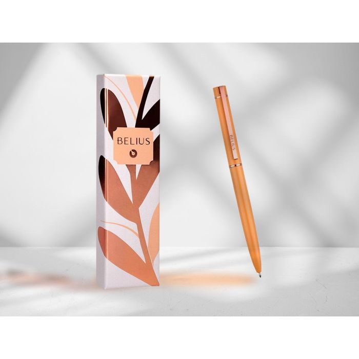 Boligrafo Belius Rose Aluminio Color Naranja-Oro Rosa Tinta Azul Caja De Diseño 1