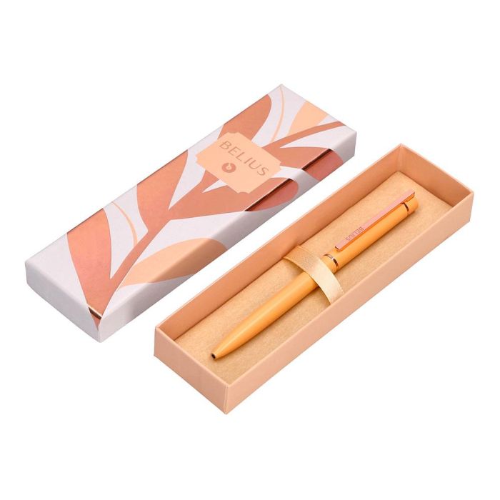 Boligrafo Belius Rose Aluminio Color Naranja-Oro Rosa Tinta Azul Caja De Diseño 4