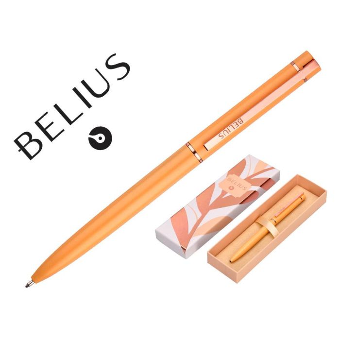 Boligrafo Belius Rose Aluminio Color Naranja-Oro Rosa Tinta Azul Caja De Diseño