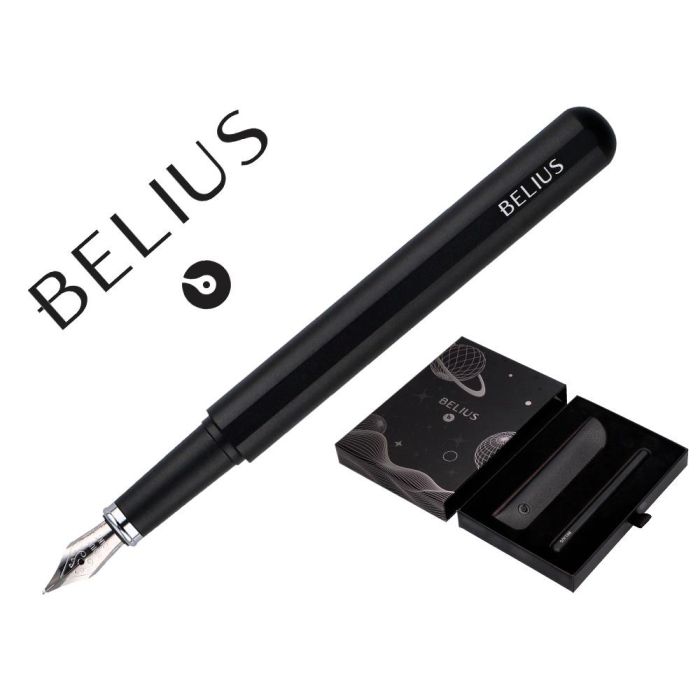 Pluma Y Funda De Similpiel Belius Space B Color Minimalista Negro Tinta Azul Caja De Diseño